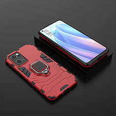 Coque Contour Silicone et Plastique Housse Etui Mat avec Magnetique Support Bague Anneau S02 pour Oppo Reno7 5G Rouge