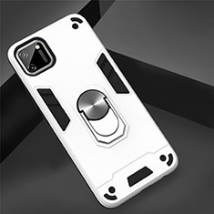 Coque Contour Silicone et Plastique Housse Etui Mat avec Magnetique Support Bague Anneau S02 pour Realme C11 Argent