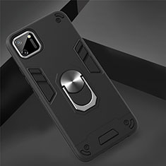 Coque Contour Silicone et Plastique Housse Etui Mat avec Magnetique Support Bague Anneau S02 pour Realme C11 Noir