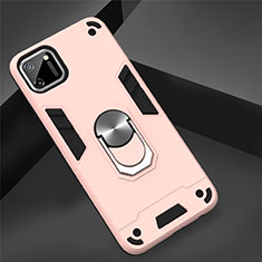 Coque Contour Silicone et Plastique Housse Etui Mat avec Magnetique Support Bague Anneau S02 pour Realme C11 Or Rose