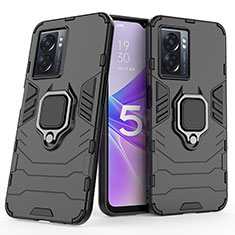 Coque Contour Silicone et Plastique Housse Etui Mat avec Magnetique Support Bague Anneau S02 pour Realme Q5i 5G Noir