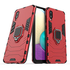 Coque Contour Silicone et Plastique Housse Etui Mat avec Magnetique Support Bague Anneau S02 pour Samsung Galaxy A02 Rouge