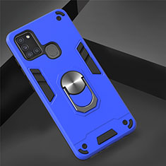 Coque Contour Silicone et Plastique Housse Etui Mat avec Magnetique Support Bague Anneau S02 pour Samsung Galaxy A21s Bleu Ciel