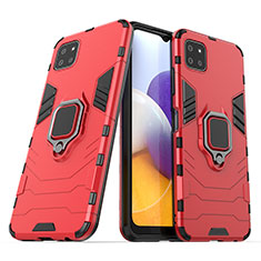 Coque Contour Silicone et Plastique Housse Etui Mat avec Magnetique Support Bague Anneau S02 pour Samsung Galaxy A22 5G Rouge