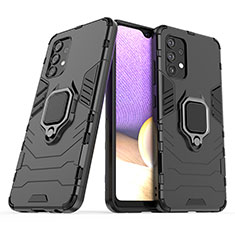 Coque Contour Silicone et Plastique Housse Etui Mat avec Magnetique Support Bague Anneau S02 pour Samsung Galaxy A32 5G Noir