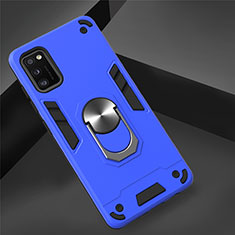 Coque Contour Silicone et Plastique Housse Etui Mat avec Magnetique Support Bague Anneau S02 pour Samsung Galaxy A41 Bleu Ciel