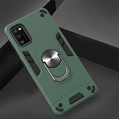 Coque Contour Silicone et Plastique Housse Etui Mat avec Magnetique Support Bague Anneau S02 pour Samsung Galaxy A41 Vert