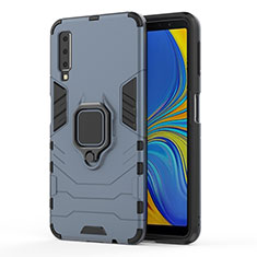 Coque Contour Silicone et Plastique Housse Etui Mat avec Magnetique Support Bague Anneau S02 pour Samsung Galaxy A7 (2018) A750 Bleu