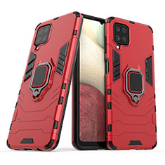 Coque Contour Silicone et Plastique Housse Etui Mat avec Magnetique Support Bague Anneau S02 pour Samsung Galaxy F12 Rouge