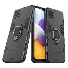 Coque Contour Silicone et Plastique Housse Etui Mat avec Magnetique Support Bague Anneau S02 pour Samsung Galaxy F42 5G Noir