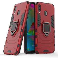 Coque Contour Silicone et Plastique Housse Etui Mat avec Magnetique Support Bague Anneau S02 pour Samsung Galaxy M20 Rouge