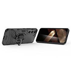 Coque Contour Silicone et Plastique Housse Etui Mat avec Magnetique Support Bague Anneau S02 pour Samsung Galaxy S24 5G Noir