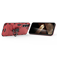 Coque Contour Silicone et Plastique Housse Etui Mat avec Magnetique Support Bague Anneau S02 pour Samsung Galaxy S24 5G Rouge