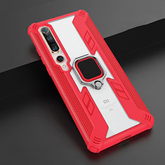 Coque Contour Silicone et Plastique Housse Etui Mat avec Magnetique Support Bague Anneau S02 pour Xiaomi Mi 10 Pro Rouge