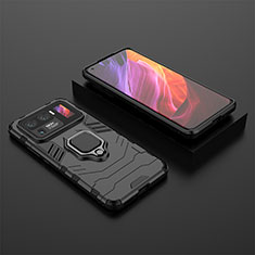 Coque Contour Silicone et Plastique Housse Etui Mat avec Magnetique Support Bague Anneau S02 pour Xiaomi Mi 11 Ultra 5G Noir