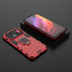 Coque Contour Silicone et Plastique Housse Etui Mat avec Magnetique Support Bague Anneau S02 pour Xiaomi Mi 11 Ultra 5G Rouge