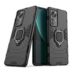 Coque Contour Silicone et Plastique Housse Etui Mat avec Magnetique Support Bague Anneau S02 pour Xiaomi Mi 12S Pro 5G Noir