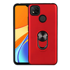 Coque Contour Silicone et Plastique Housse Etui Mat avec Magnetique Support Bague Anneau S02 pour Xiaomi Redmi 9C Rouge