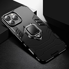 Coque Contour Silicone et Plastique Housse Etui Mat avec Magnetique Support Bague Anneau S03 pour Apple iPhone 13 Pro Noir