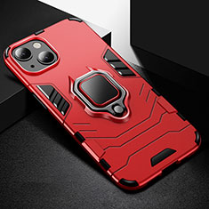 Coque Contour Silicone et Plastique Housse Etui Mat avec Magnetique Support Bague Anneau S03 pour Apple iPhone 14 Plus Rouge