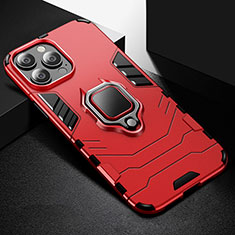 Coque Contour Silicone et Plastique Housse Etui Mat avec Magnetique Support Bague Anneau S03 pour Apple iPhone 14 Pro Max Rouge