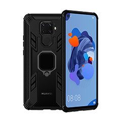 Coque Contour Silicone et Plastique Housse Etui Mat avec Magnetique Support Bague Anneau S03 pour Huawei Mate 30 Lite Noir