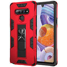 Coque Contour Silicone et Plastique Housse Etui Mat avec Magnetique Support Bague Anneau S03 pour LG Stylo 6 Rouge