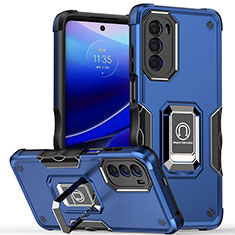 Coque Contour Silicone et Plastique Housse Etui Mat avec Magnetique Support Bague Anneau S03 pour Motorola Moto Edge (2022) 5G Bleu