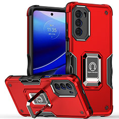 Coque Contour Silicone et Plastique Housse Etui Mat avec Magnetique Support Bague Anneau S03 pour Motorola Moto Edge (2022) 5G Rouge