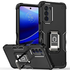 Coque Contour Silicone et Plastique Housse Etui Mat avec Magnetique Support Bague Anneau S03 pour Motorola Moto G71s 5G Noir