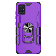 Coque Contour Silicone et Plastique Housse Etui Mat avec Magnetique Support Bague Anneau S03 pour Samsung Galaxy A51 5G Violet