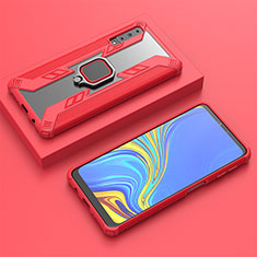 Coque Contour Silicone et Plastique Housse Etui Mat avec Magnetique Support Bague Anneau S03 pour Samsung Galaxy A7 (2018) A750 Rouge