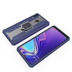 Coque Contour Silicone et Plastique Housse Etui Mat avec Magnetique Support Bague Anneau S03 pour Samsung Galaxy M20 Bleu