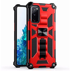 Coque Contour Silicone et Plastique Housse Etui Mat avec Magnetique Support Bague Anneau S03 pour Samsung Galaxy S20 Lite 5G Rouge