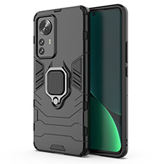 Coque Contour Silicone et Plastique Housse Etui Mat avec Magnetique Support Bague Anneau S03 pour Xiaomi Mi 12 Pro 5G Noir