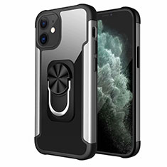 Coque Contour Silicone et Plastique Housse Etui Mat avec Magnetique Support Bague Anneau S04 pour Apple iPhone 12 Argent