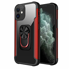 Coque Contour Silicone et Plastique Housse Etui Mat avec Magnetique Support Bague Anneau S04 pour Apple iPhone 12 Mini Rouge