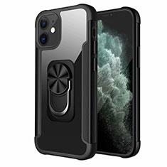 Coque Contour Silicone et Plastique Housse Etui Mat avec Magnetique Support Bague Anneau S04 pour Apple iPhone 12 Noir