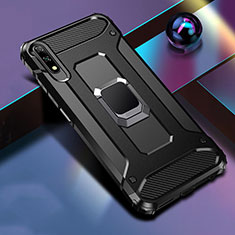 Coque Contour Silicone et Plastique Housse Etui Mat avec Magnetique Support Bague Anneau S04 pour Huawei Honor 9X Noir