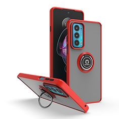 Coque Contour Silicone et Plastique Housse Etui Mat avec Magnetique Support Bague Anneau S04 pour Motorola Moto Edge 20 5G Rouge