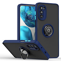 Coque Contour Silicone et Plastique Housse Etui Mat avec Magnetique Support Bague Anneau S04 pour Motorola Moto Edge (2022) 5G Bleu