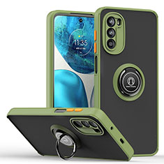 Coque Contour Silicone et Plastique Housse Etui Mat avec Magnetique Support Bague Anneau S04 pour Motorola Moto Edge (2022) 5G Vert