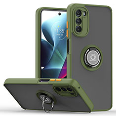 Coque Contour Silicone et Plastique Housse Etui Mat avec Magnetique Support Bague Anneau S04 pour Motorola Moto G 5G (2022) Vert