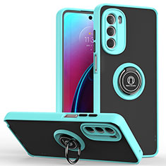 Coque Contour Silicone et Plastique Housse Etui Mat avec Magnetique Support Bague Anneau S04 pour Motorola Moto G Stylus (2022) 4G Cyan