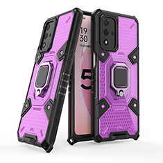 Coque Contour Silicone et Plastique Housse Etui Mat avec Magnetique Support Bague Anneau S04 pour Oppo A93s 5G Violet