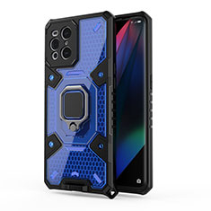 Coque Contour Silicone et Plastique Housse Etui Mat avec Magnetique Support Bague Anneau S04 pour Oppo Find X3 Pro 5G Bleu