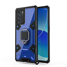 Coque Contour Silicone et Plastique Housse Etui Mat avec Magnetique Support Bague Anneau S04 pour Oppo Reno6 Pro 5G India Bleu