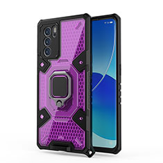 Coque Contour Silicone et Plastique Housse Etui Mat avec Magnetique Support Bague Anneau S04 pour Oppo Reno6 Pro 5G India Violet