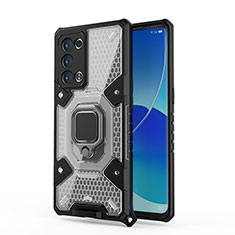 Coque Contour Silicone et Plastique Housse Etui Mat avec Magnetique Support Bague Anneau S04 pour Oppo Reno6 Pro+ Plus 5G Noir