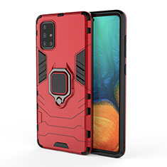 Coque Contour Silicone et Plastique Housse Etui Mat avec Magnetique Support Bague Anneau S04 pour Samsung Galaxy A71 4G A715 Rouge